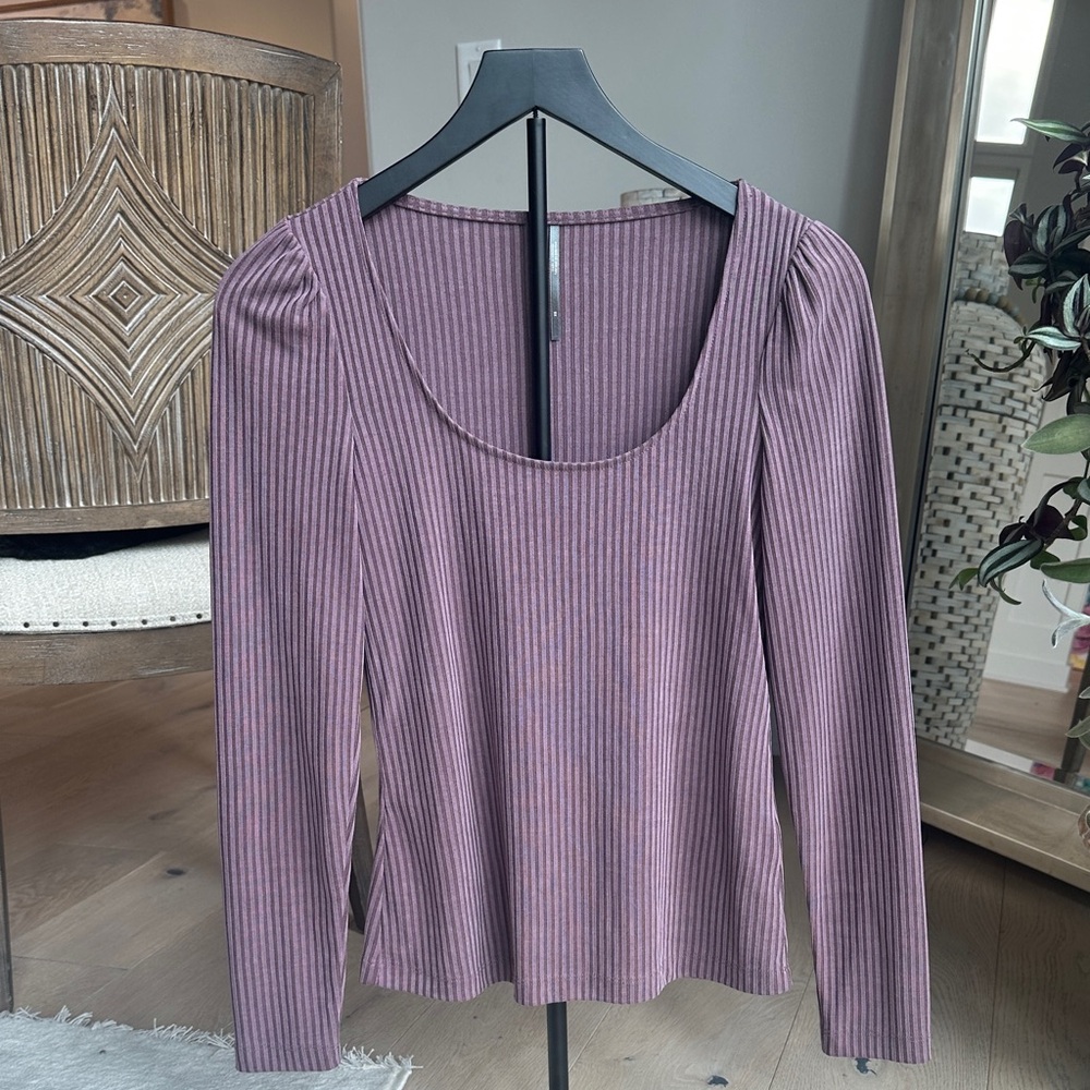 Anthropologie Ribbed Scoop-Neck Long Sleeve Top - Mauve Pink